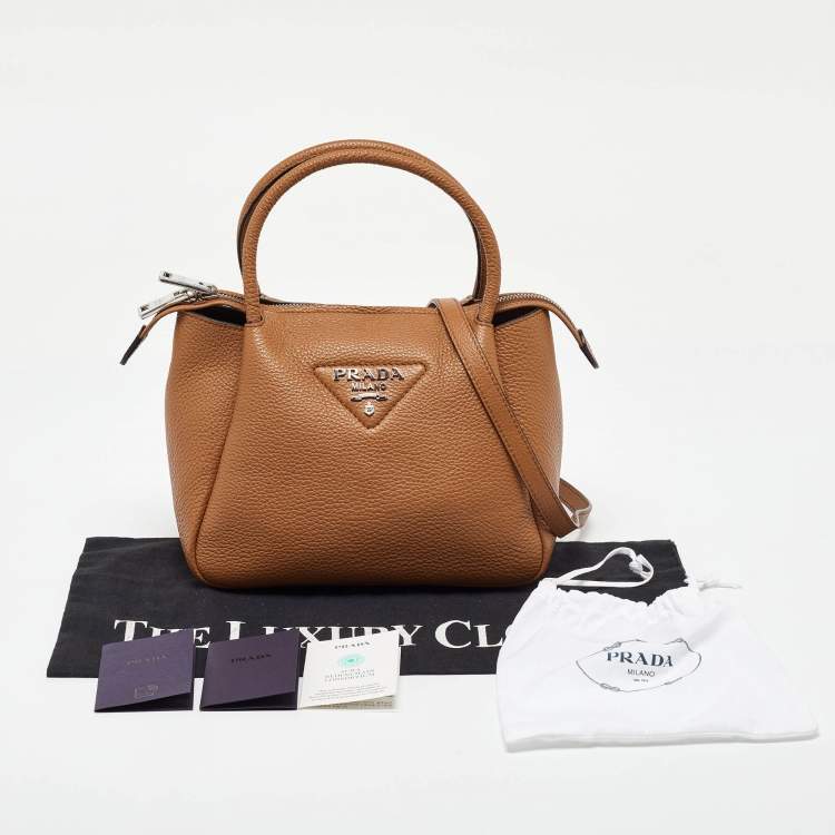 Pre Owned Prada Brown Leather Logo Embellished Mini Bag