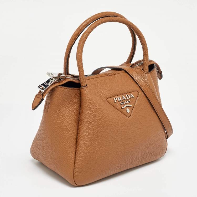 Pre Owned Prada Brown Leather Logo Embellished Mini Bag