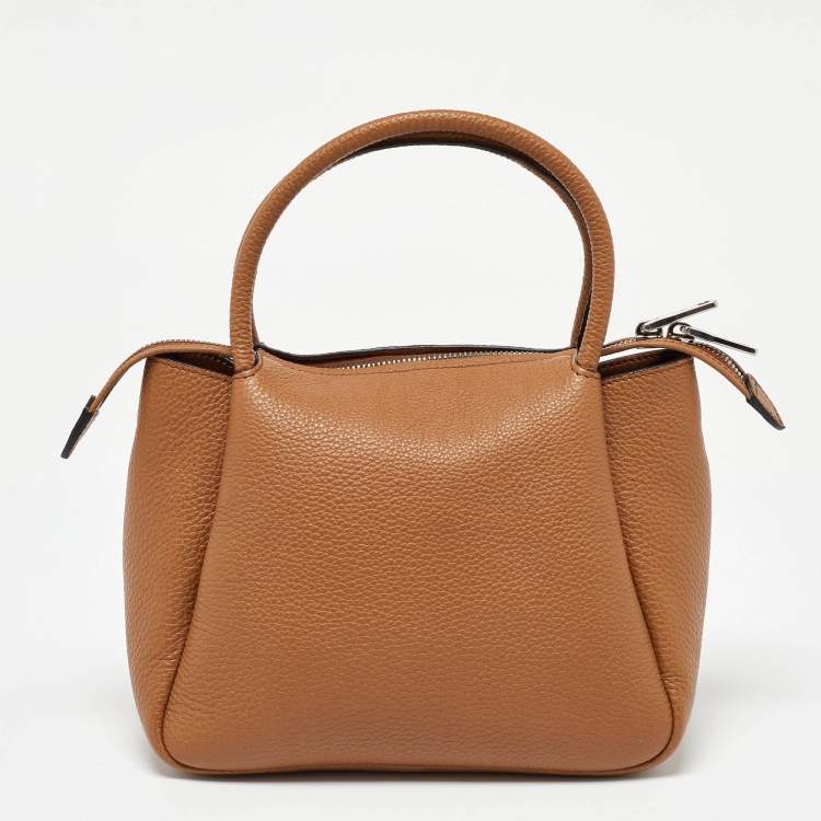 Pre Owned Prada Brown Leather Logo Embellished Mini Bag