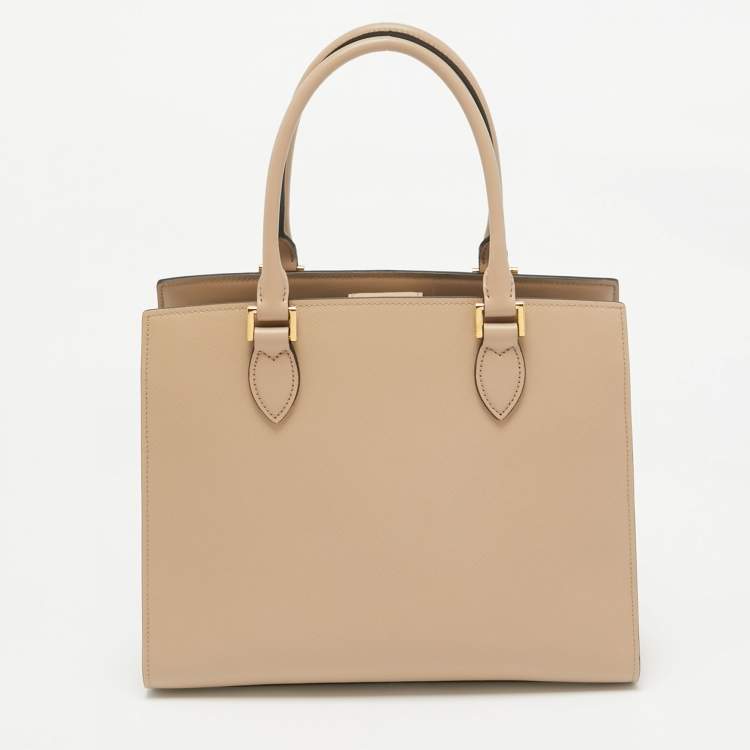 Pre Owned Prada Beige Saffiano and Soft City Leather Tote