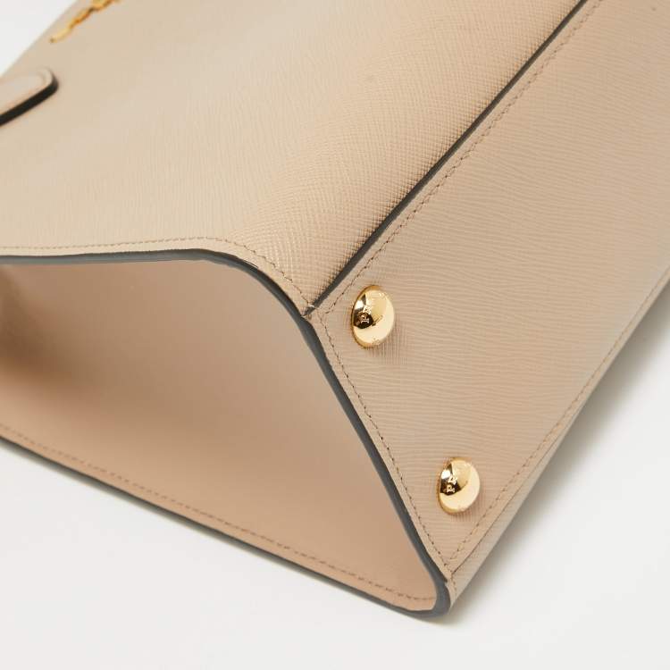 Pre Owned Prada Beige Saffiano and Soft City Leather Tote