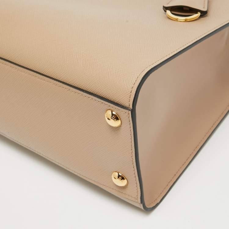 Pre Owned Prada Beige Saffiano and Soft City Leather Tote