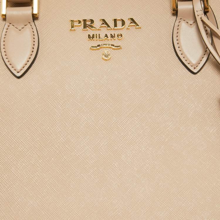 Pre Owned Prada Beige Saffiano and Soft City Leather Tote
