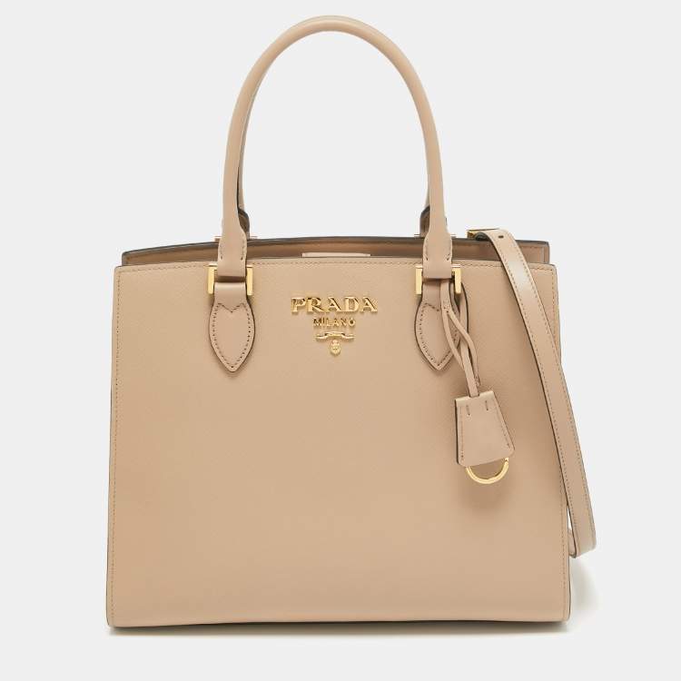 Pre Owned Prada Beige Saffiano and Soft City Leather Tote