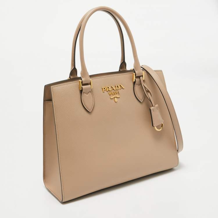 Pre Owned Prada Beige Saffiano and Soft City Leather Tote