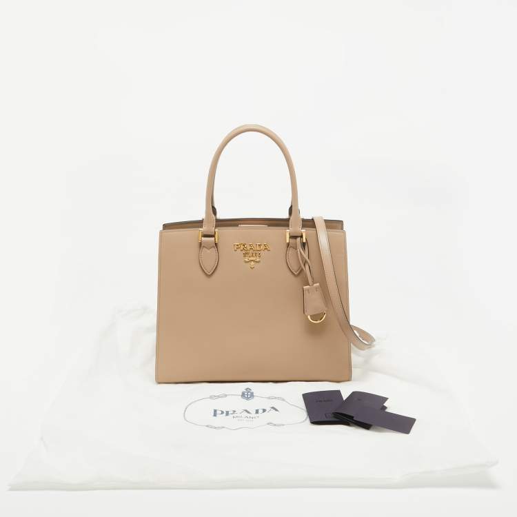 Pre Owned Prada Beige Saffiano and Soft City Leather Tote