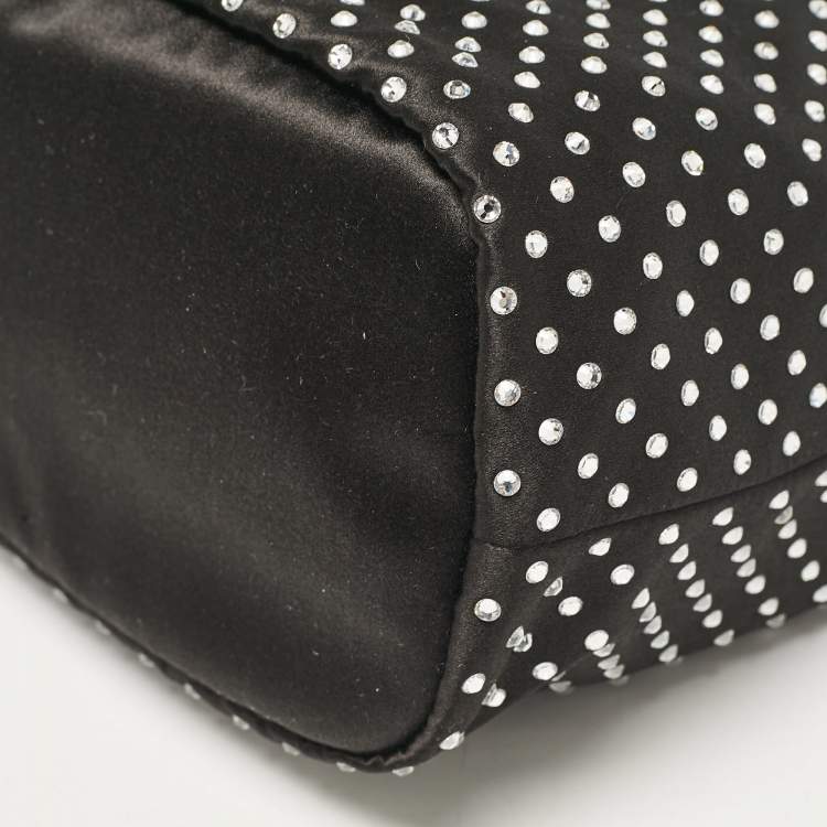 Pre Owned Prada Black Nylon Crystals Embellished Drawstring Pouch