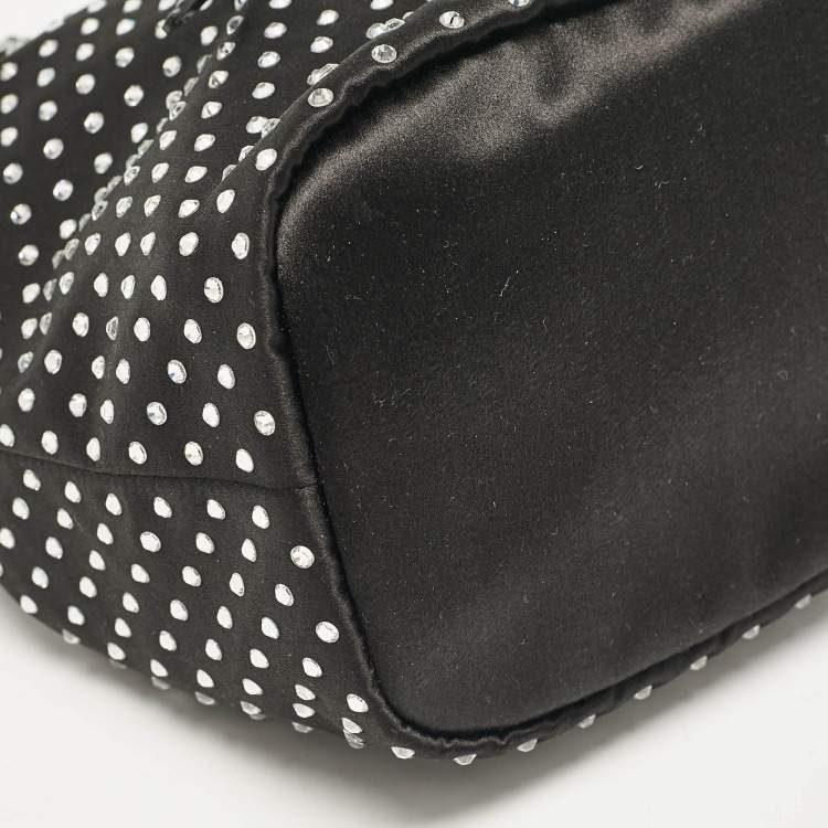 Pre Owned Prada Black Nylon Crystals Embellished Drawstring Pouch