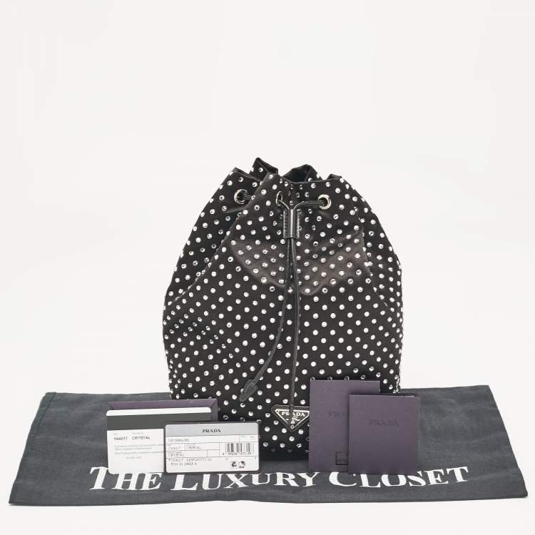 Pre Owned Prada Black Nylon Crystals Embellished Drawstring Pouch