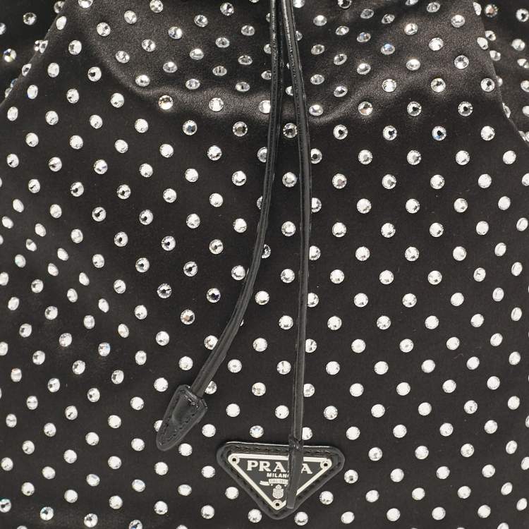 Pre Owned Prada Black Nylon Crystals Embellished Drawstring Pouch
