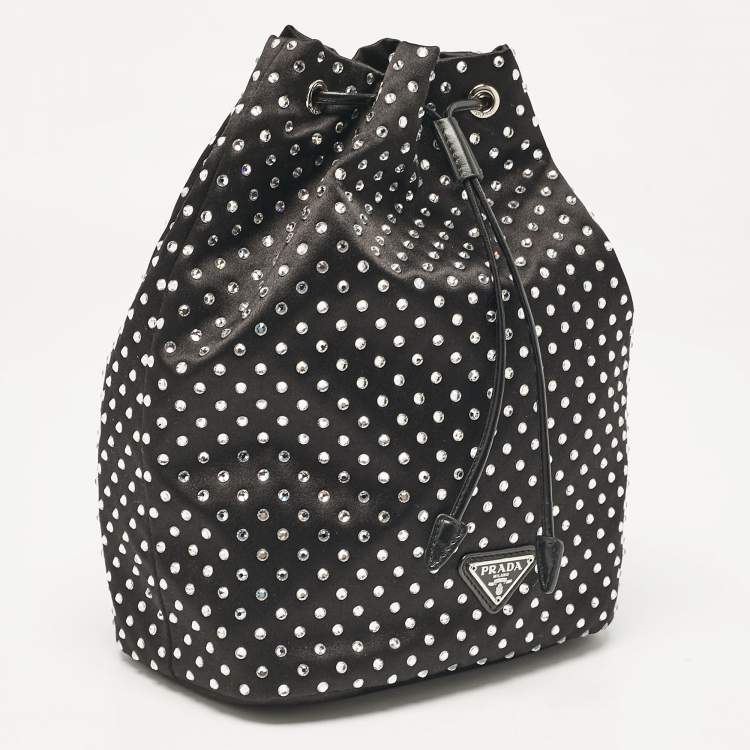 Pre Owned Prada Black Nylon Crystals Embellished Drawstring Pouch