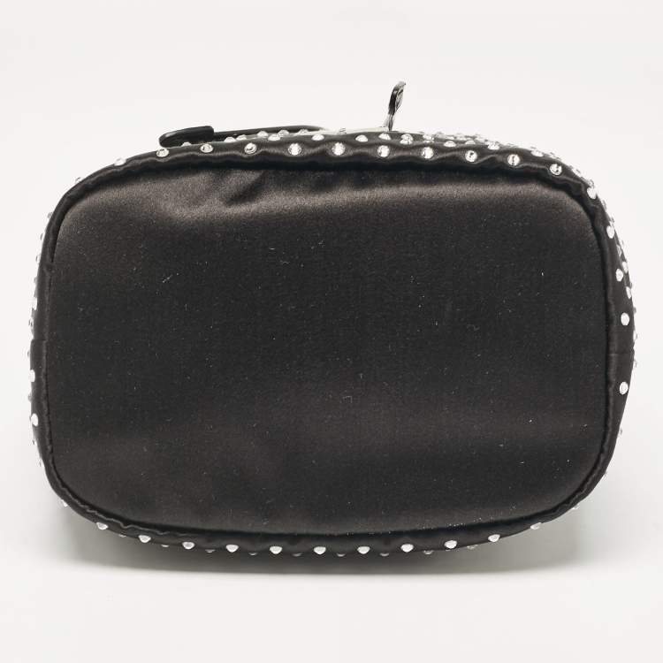 Pre Owned Prada Black Nylon Crystals Embellished Drawstring Pouch