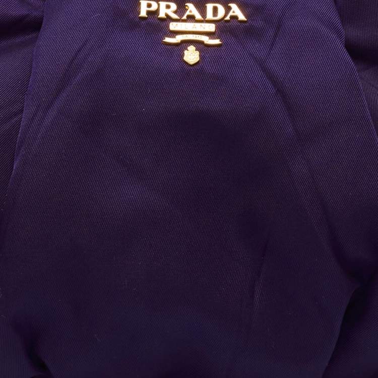 Pre Owned Prada Purple Pleated Nylon Wristlet Clutch