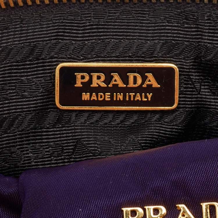 Pre Owned Prada Purple Pleated Nylon Wristlet Clutch