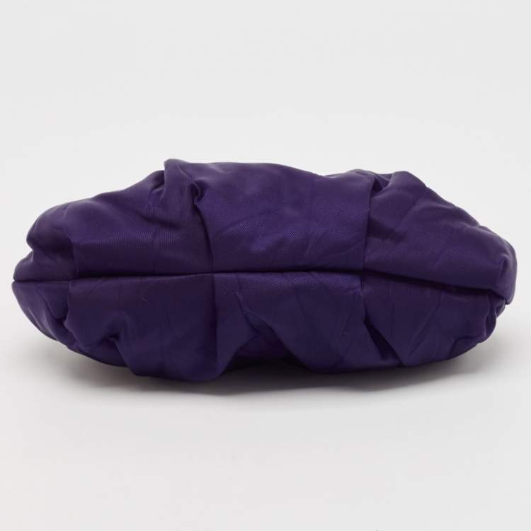 Pre Owned Prada Purple Pleated Nylon Wristlet Clutch