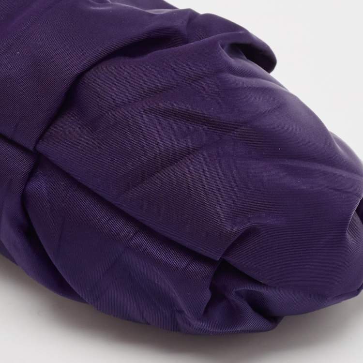 Pre Owned Prada Purple Pleated Nylon Wristlet Clutch