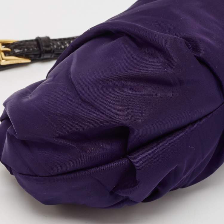 Pre Owned Prada Purple Pleated Nylon Wristlet Clutch