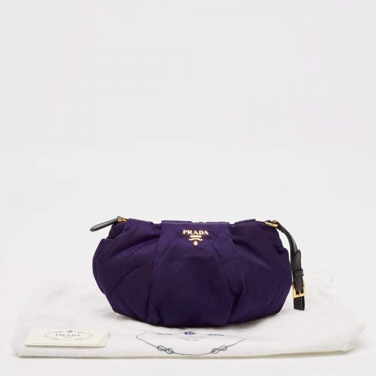 Pre Owned Prada Purple Pleated Nylon Wristlet Clutch