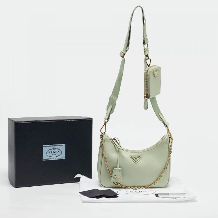 Pre Owned Prada Light Green Nylon Re-Edition 2005 Baguette Bag