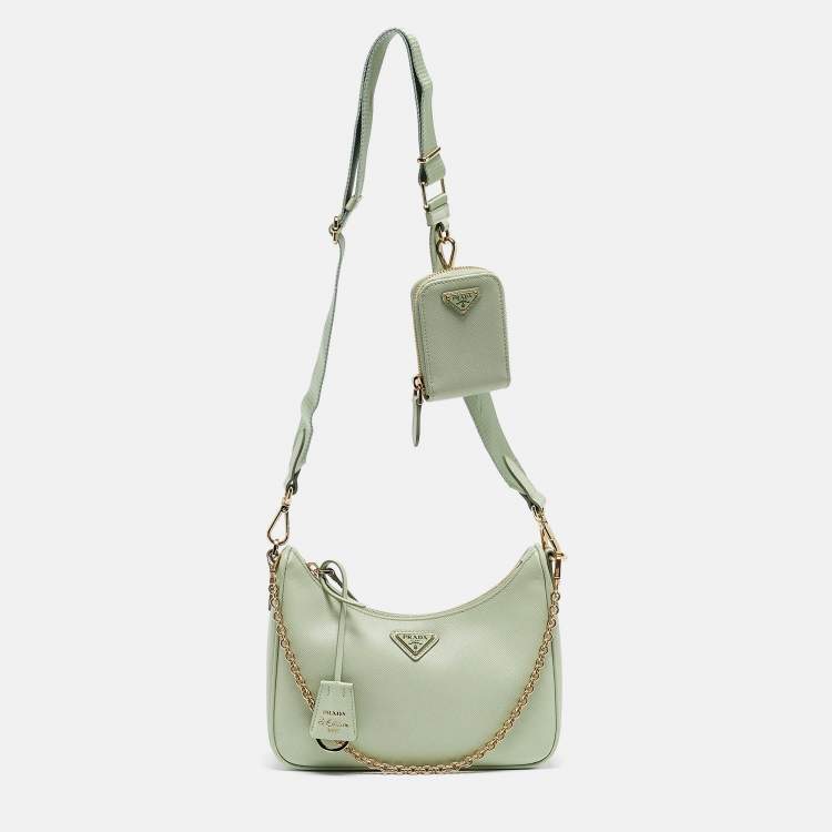 Pre Owned Prada Light Green Nylon Re-Edition 2005 Baguette Bag
