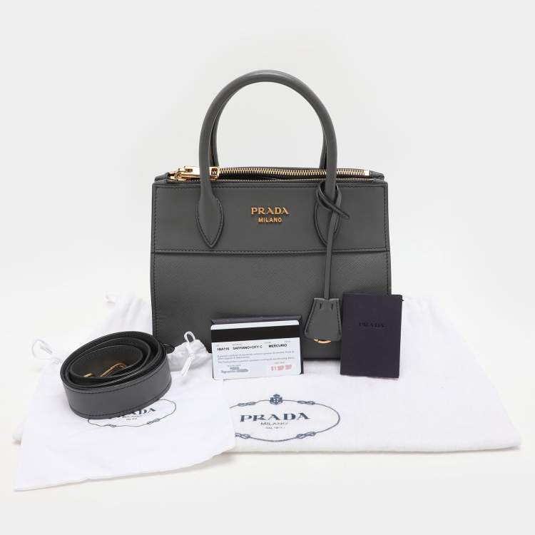 Pre Owned Prada Grey Saffiano and City Leather Paradigme Tote