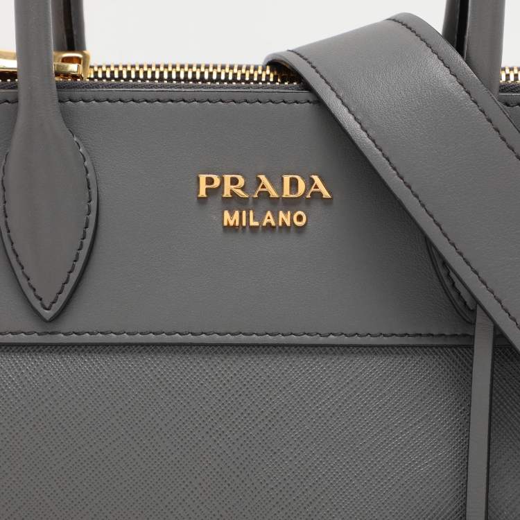 Pre Owned Prada Grey Saffiano and City Leather Paradigme Tote