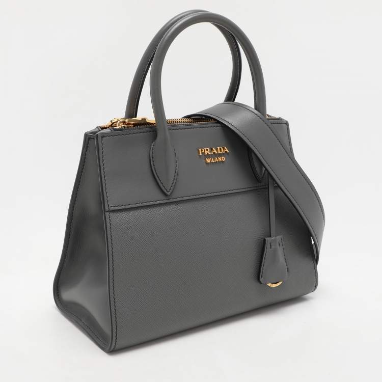Pre Owned Prada Grey Saffiano and City Leather Paradigme Tote