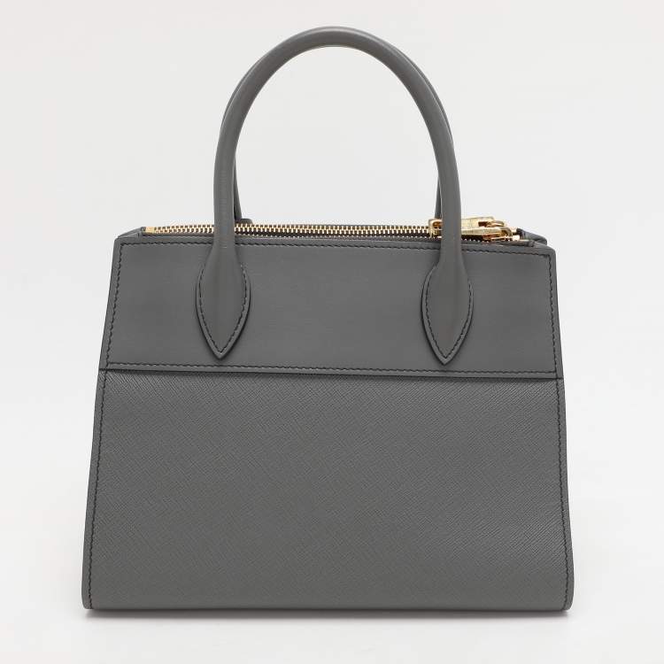 Pre Owned Prada Grey Saffiano and City Leather Paradigme Tote