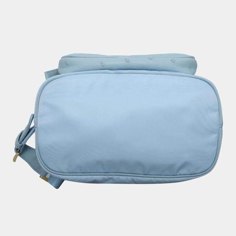 Pre Owned Prada Sky Blue Nylon and Ostrich Leather Backpack