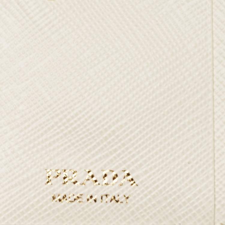 Pre Owned Prada White Saffiano Leather Logo Flap Card Case
