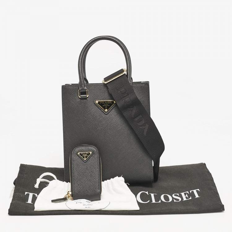 Pre Owned Prada Black Saffiano Leather Mini Tote
