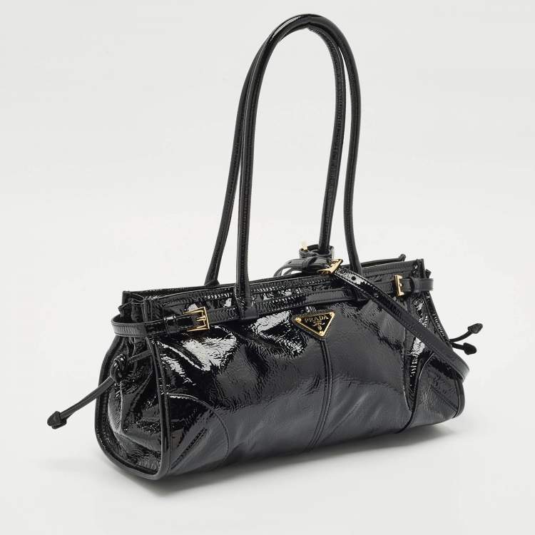 Pre Owned Prada Black Patent Leather Medium Bonnie Tote
