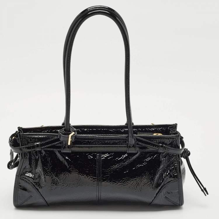 Pre Owned Prada Black Patent Leather Medium Bonnie Tote