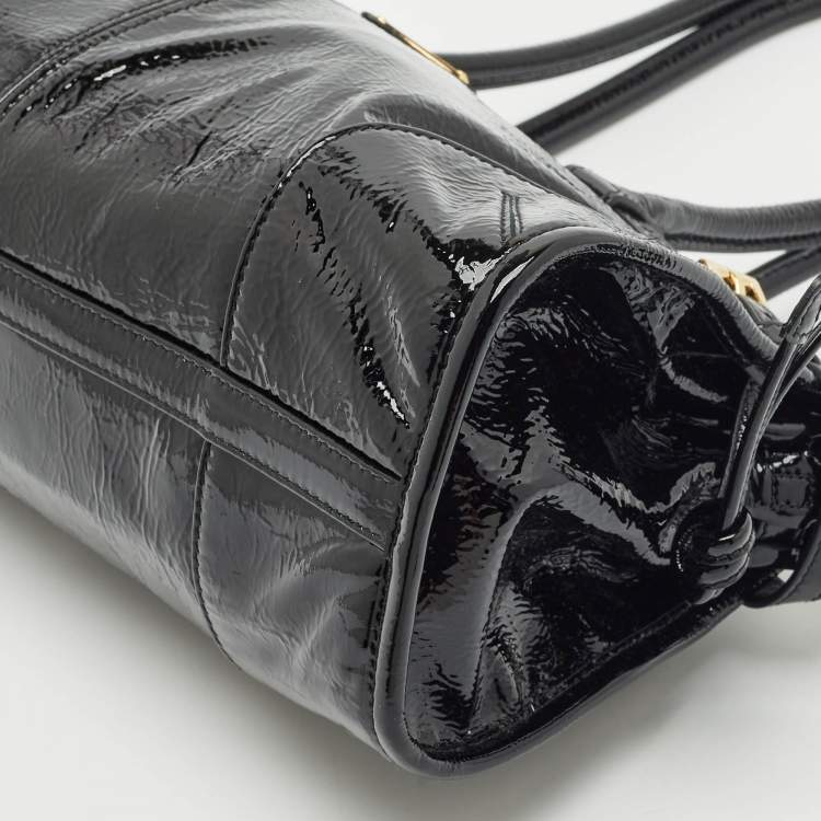 Pre Owned Prada Black Patent Leather Medium Bonnie Tote