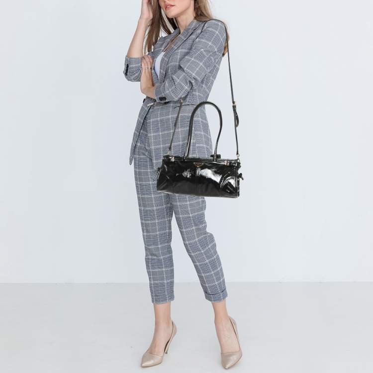 Pre Owned Prada Black Patent Leather Medium Bonnie Tote