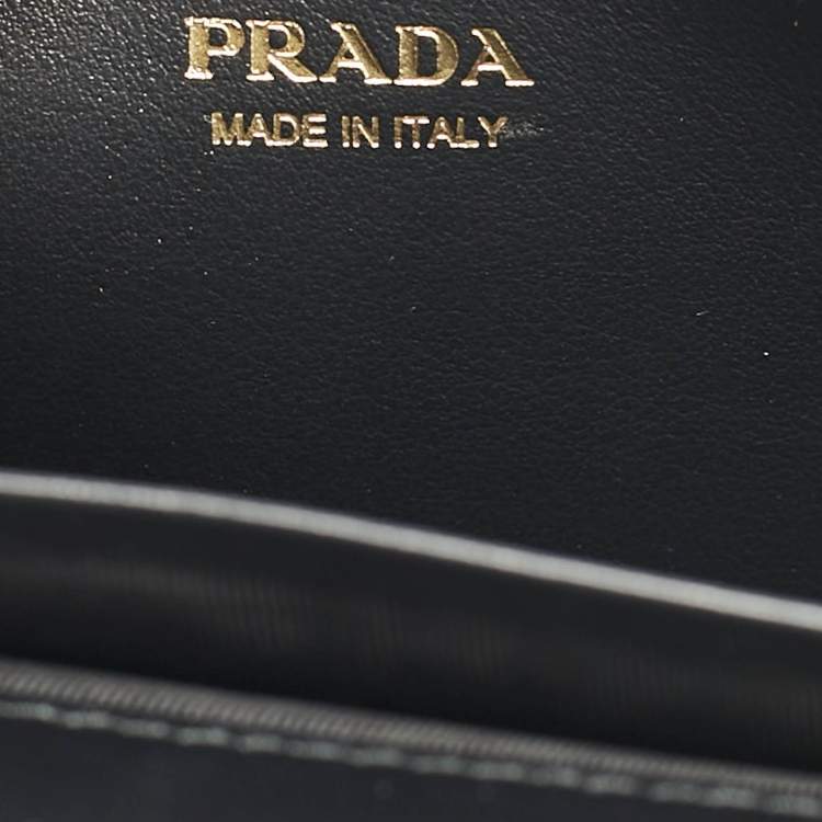 Pre Owned Prada Black Saffiano Triang Leather Envelope Chain Clutch