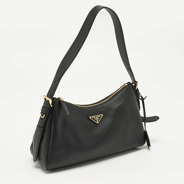 Pre Owned Prada Black Leather Medium Aimee Shoulder Bag