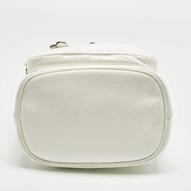 Pre Owned Prada White Patent Leather Duet Bucket Bag