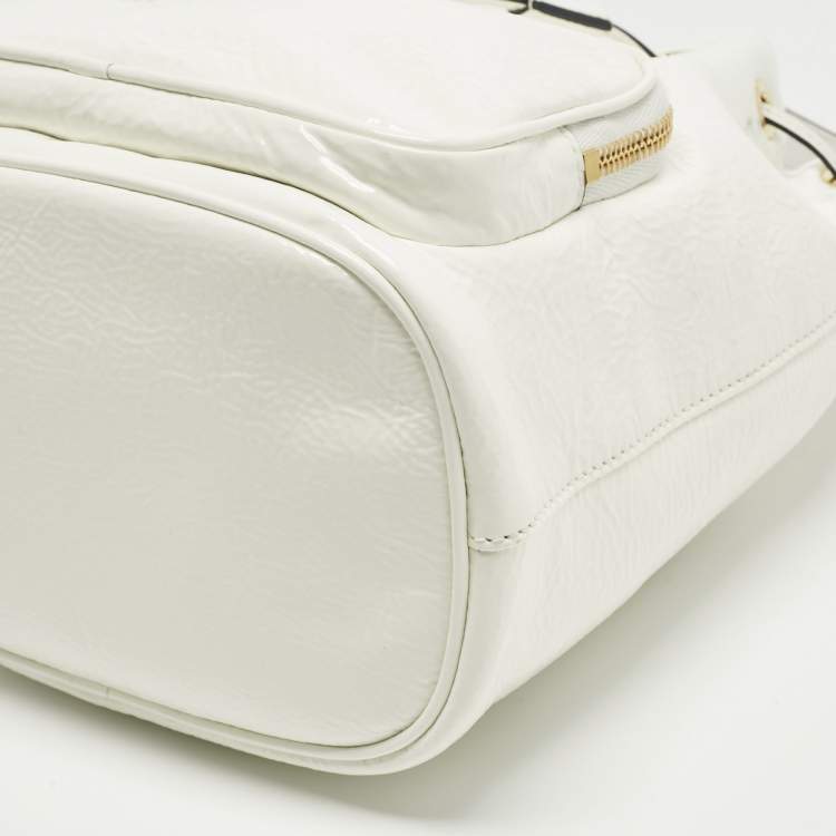 Pre Owned Prada White Patent Leather Duet Bucket Bag