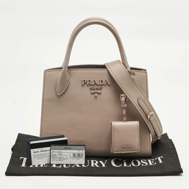 Pre Owned Prada Dusty Pink Saffiano Cuir Leather Small Monochrome Tote
