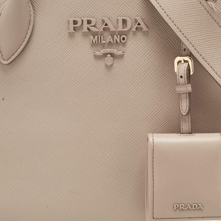 Pre Owned Prada Dusty Pink Saffiano Cuir Leather Small Monochrome Tote