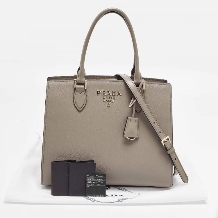 Pre Owned Prada Medium Dark Beige Saffiano Lux Leather Tote