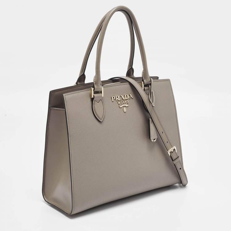 Pre Owned Prada Medium Dark Beige Saffiano Lux Leather Tote
