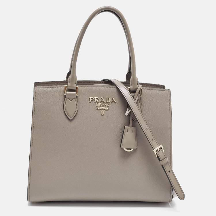 Pre Owned Prada Medium Dark Beige Saffiano Lux Leather Tote