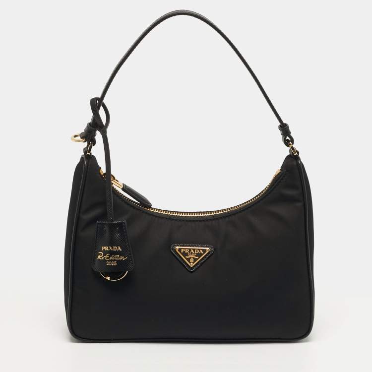 Pre Owned Prada Re-Edition 2005 Mini Black Re-Nylon and Saffiano Leather Bag