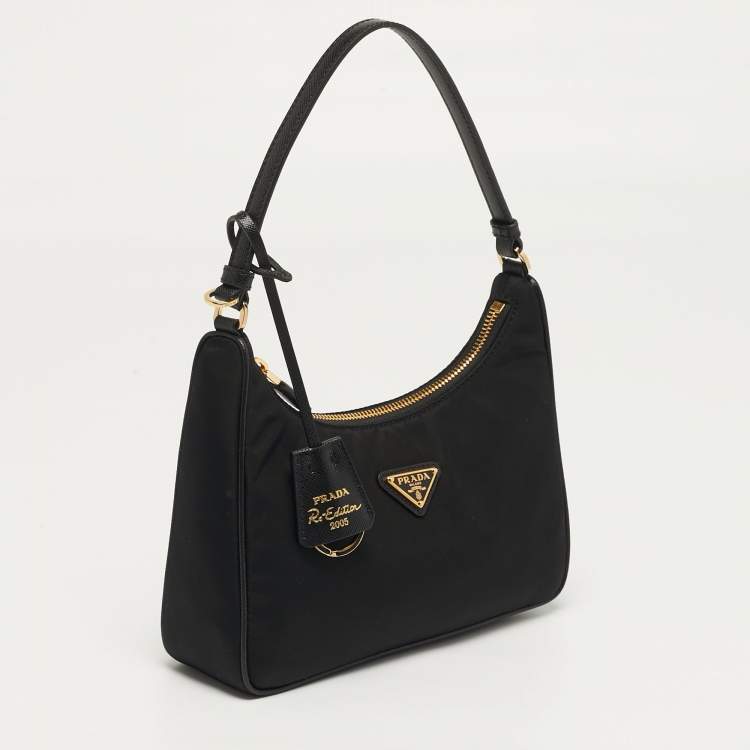 Pre Owned Prada Re-Edition 2005 Mini Black Re-Nylon and Saffiano Leather Bag