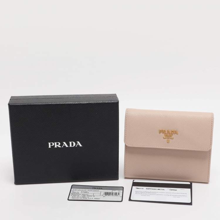 Pre Owned Prada Pink Saffiano Metal Leather Bifold Wallet