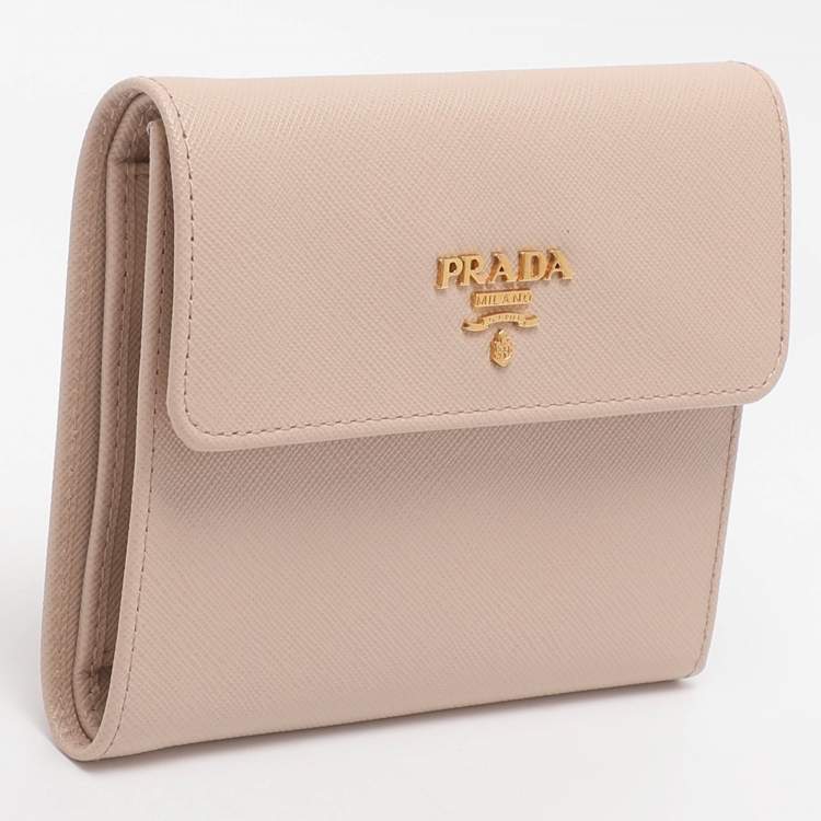 Pre Owned Prada Pink Saffiano Metal Leather Bifold Wallet