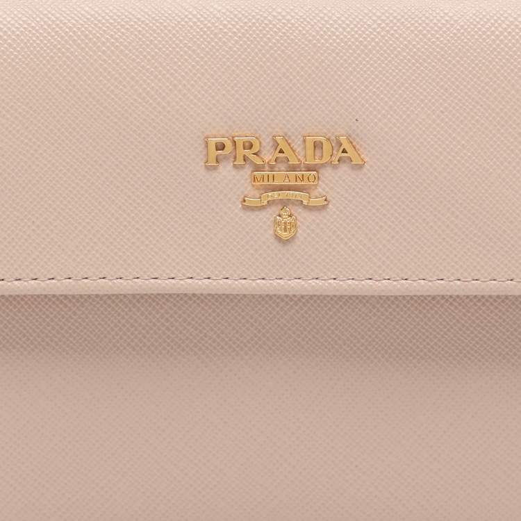 Pre Owned Prada Pink Saffiano Metal Leather Bifold Wallet