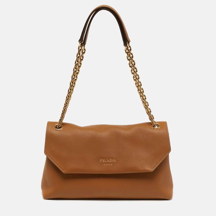 Pre Owned Prada Doux Brown Leather Shoulder Bag